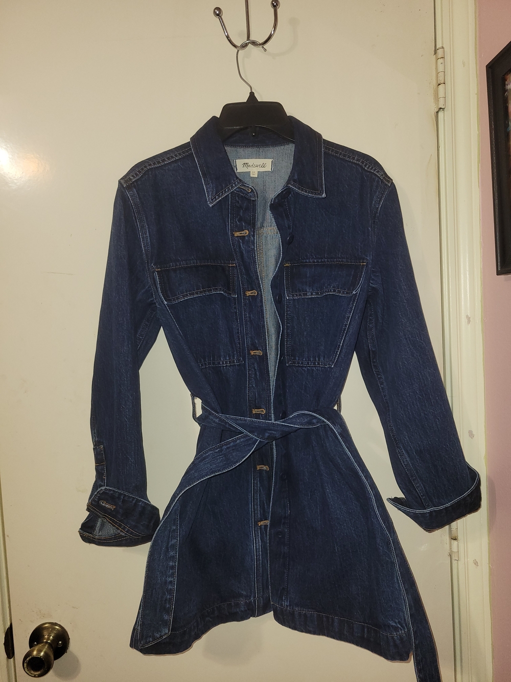 Madewell Dark Wash Denim Shirt Dress with Tie Belt
